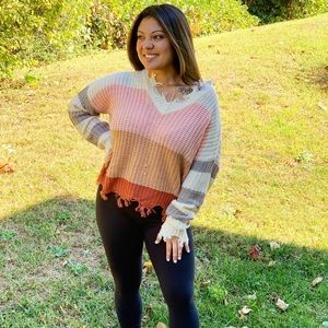 Color block distressed sweater